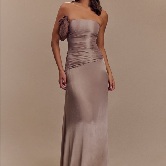 Meshki Dresses & Skirts - Meshki Serena Strapless Tafetta Maxi Dress - Bronze Taupe